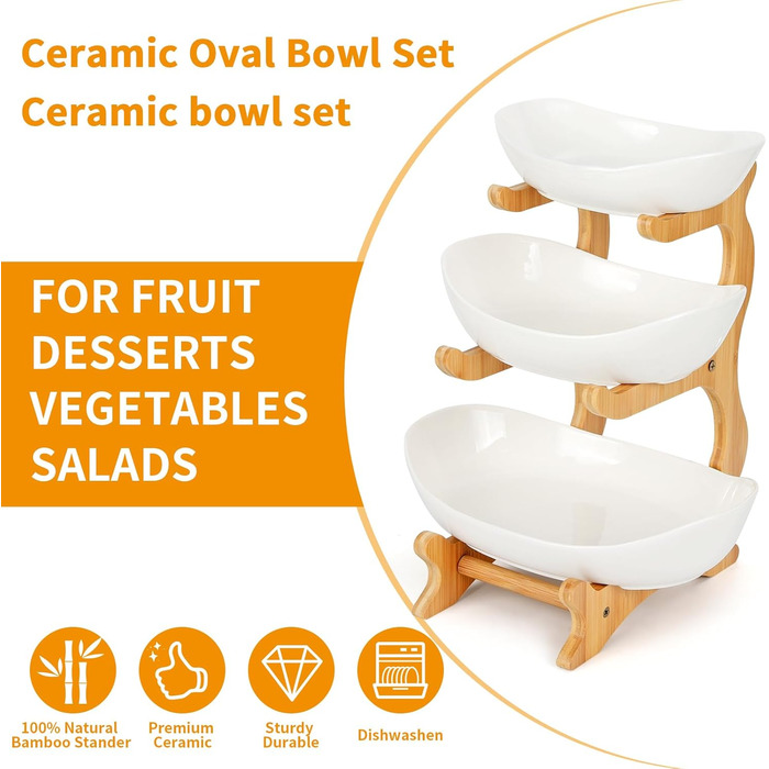 Багатоярусна фруктова тарілка з кераміки - 3 яруси. Організатор для кухні, підставка для фруктів та овочів, декор.