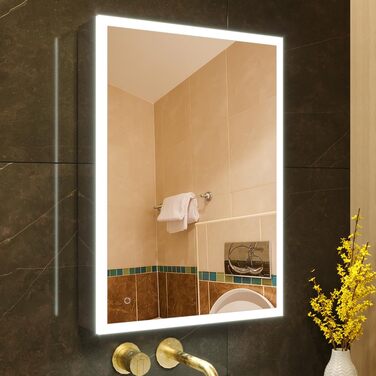 LED дзеркальна шафка для ванної кімнати KWW з підсвічуванням, регульованою температурою світла, протитуманним покриттям та USB роз'ємами (2 дверцята, 80x70 см)