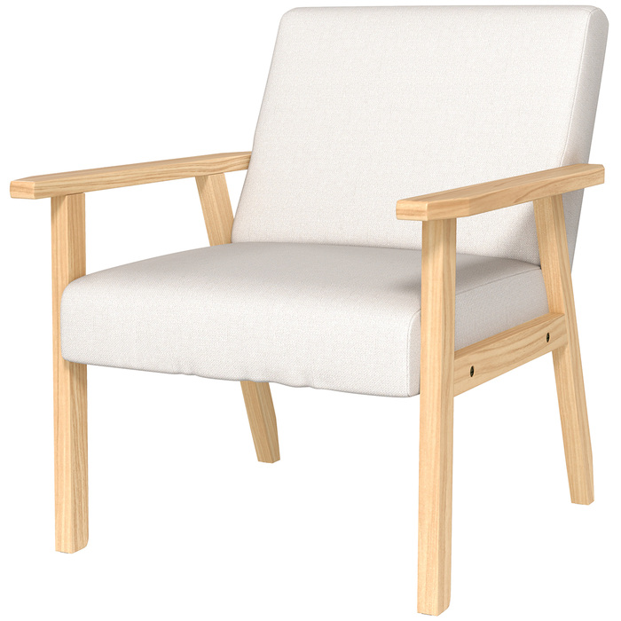 HOMCOM Lounge Chair with Armrests, Dining Chair, Relax Chair in Linen Look, Upholstered Armchair for Living Room, Bedroom, Solid Wood Frame, 64 x 70 x 72 cm, Cream White | Aosom