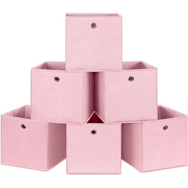SONGMICS Storage Box, 6 Pack, Folding Box, Foldable Organizer, with Finger Hole, 30 x 30 x 30 cm, RFB02H-3 (Pink)