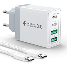 Мережевий адаптер USB-C на 4 порти з кабелем USB-C на USB-C 2м, 40W, PD 3.0, для iPhone, Samsung, смартфонів