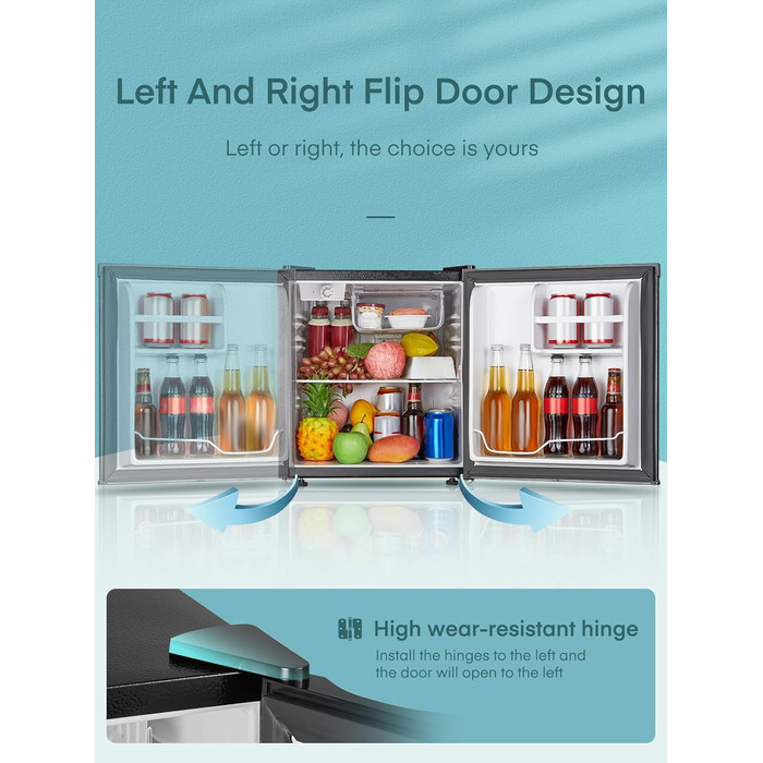 Міні-холодильник FOHERE 46L з відділенням для льоду | Компактний холодильник | Регулювання температури, енергозбереження, тиха робота | Холодильник для напоїв, ідеальний для офісу, кемпінгу та геймінгу | Змінний бік відкривання дверцят | Чорний