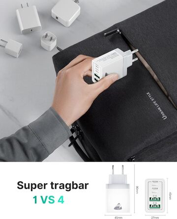 Подвійний зарядний пристрій USB-C Aioneus 40W з 4 портами PD+QC, багатопортовий адаптер живлення для iPhone 15, Samsung та інших смартфонів