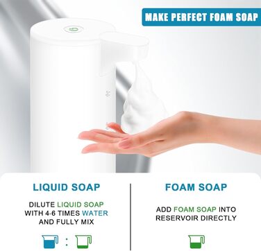 Mamiddle Automatic Soap Dispenser Stainless Steel with Sensor Infrared Foam Soap Dispenser Electric IPX5 Waterproof USB-C Charging with Infrared Motion Sensor for Kitchen & Bath (White)