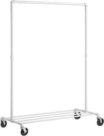 SONGMICS Clothes Rack, Garment Rod, with Wheels, Load Capacity up to 90 kg, Coat Rack with 1 Garment Rod and Shelf, Industrial Design, for Bedroom, Laundry Room, HSR61BK (White)