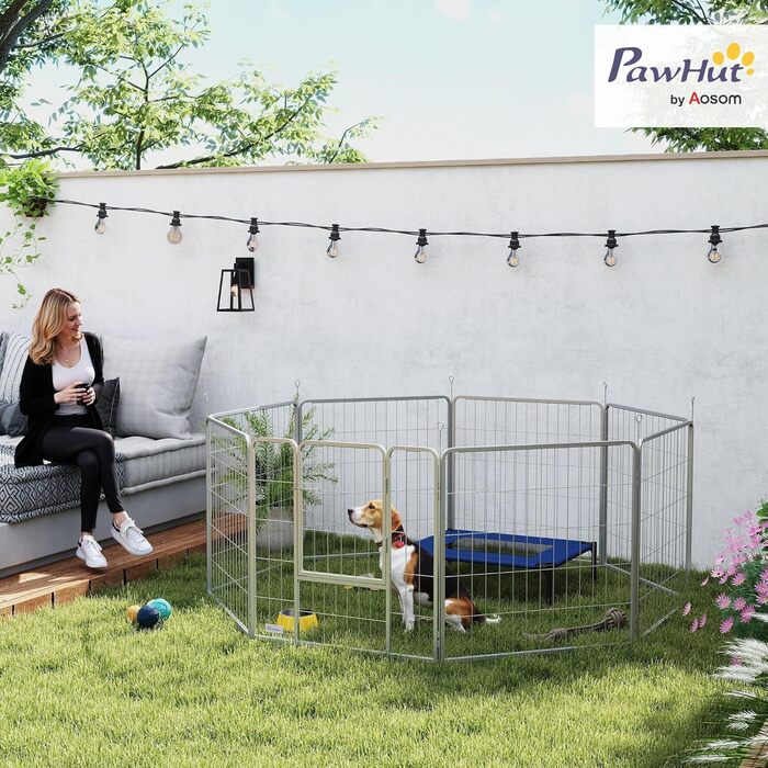 Летворешітка PawHut для цуценят, 8 панелей, 80 см, срібна. Ідеально для собак, котів та цуценят. Захист від вітру та сонця.