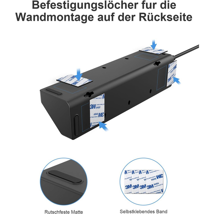 Розподільник розеток з незалежним вимикачем, мережевий фільтр з 4 USB (2 USB-C) + 5 розеток з дитячим захистом, 3680W, 2м подовжувач для кухні, офісу, дому (чорний) 5 розеток Чорний - Розподільник розеток