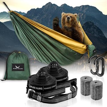 Гамак дорожній подвійний Premium Camping 2 особи, нейлон, темно-зелений, до 300 кг з кріпленням