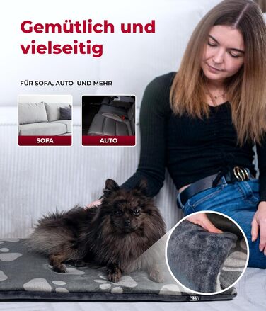 Плед для собак S (55x75 см) – двосторонній, м'який, з наповнювачем 3 см – ідеально для дивану, авто та переноски – лапка антрацит, Made in Germany 55 x 75 см лапка антрацит