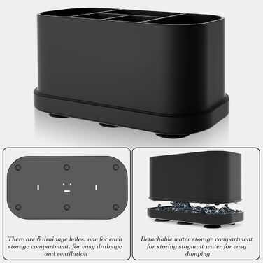 Тримач для зубних щіток з силікону, органайзер для ванної кімнати з присосками, 5 слотів, водонепроникний, для сім'ї (чорний)