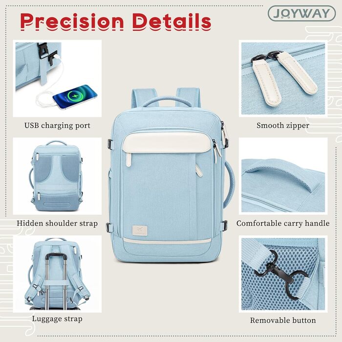 Набір валіз Joyway для ручної поклажі, розширюваний, з TSA-замком (світло-блакитний, 6 предметів, 13/20/24/28)