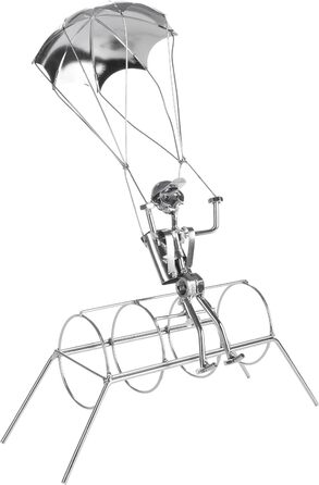 BRUBAKER Bottle Holder Parachutist - Metal Wine Bottle Holder Parachute Jump - Sculpture with Gift Card - Silver
