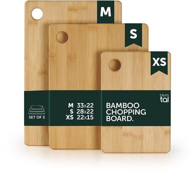 Blumtal Bamboo Cutting Board Carlota 3-Piece Set - Chopping board with a hole for hanging, kitchen helper made of 100% bamboo with silicone feet.