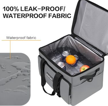 Термосумка велика 30л, водонепроникна, для пікніків, барбекю, пляжу, кемпінгу (сіра)