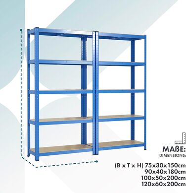 OfficeMarshal Heavy-Duty Shelving Unit - Lakota (200x120x60 cm, Blue)