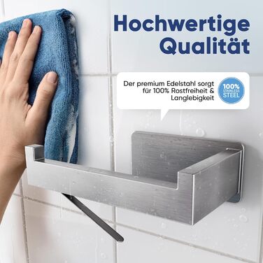 Тримач для туалетного паперу WOHNHELD Premium з гальмом, самоклеючий (нержавіюча сталь, сріблястий, відкритий зліва)