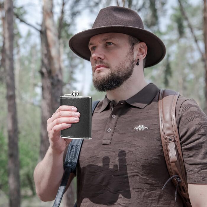 Фляга Vasmeiy з нержавіючої сталі, 227мл, чорна, полірована, для алкоголю, компактний набір для стильного відпочинку