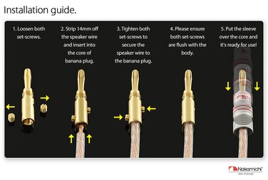 Штекери Nakamichi 24K позолочені бананники 12-18 AWG для акустики, підсилювачів, Hi-Fi, AV-ресиверів, стерео, домашнього кіно, аудіокабелів, 4 шт. (2 пари)