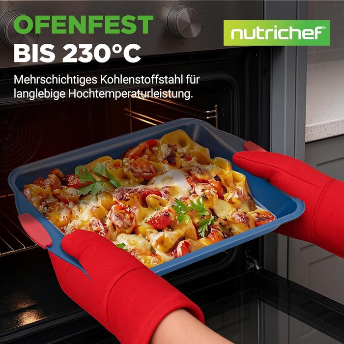 Набір форм для випічки Nutrichef 10 шт. з антипригарним покриттям – для випікання солодкого (печиво) та солоного (пироги, піца). Форми з вуглецевої сталі, без PFOA та PTFE, з силіконовими ручками. Круглі та квадратні форми.