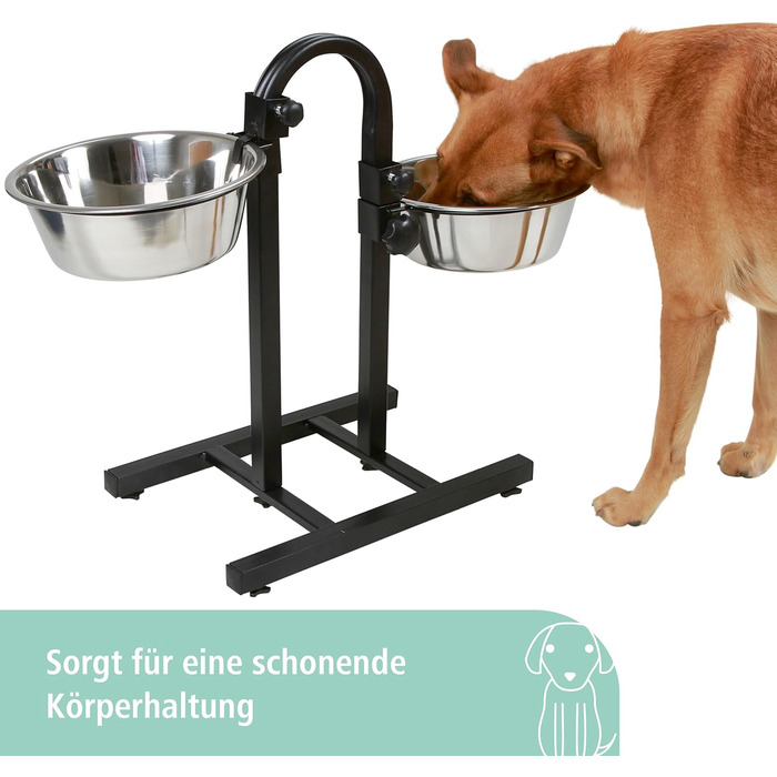 Kerbl Pet Feeder Bar with Bowls - Adjustable Height, 2 x 2800ml Capacity