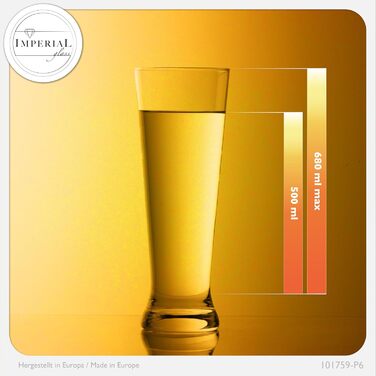 Набір склянок для пива Pilsner Crystalline 6 шт, 500 мл (макс. 680 мл), скло, придатні для мийки в посудомийній машині