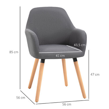 HOMCOM Dining Chair Upholstered Chair with Anti-Slip Dark Grey Linen Fabric Beechwood 56x60x85 cm for Living Room & Dining Area