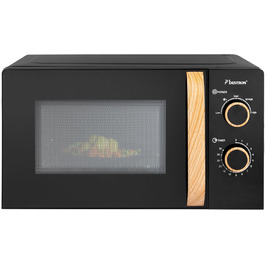 Мікрохвильова піч Bestron 700 Вт з панеллю керування та таймером на 30 хв, поворотний стіл 24,5 см, колекція Copper, чорний/дерево