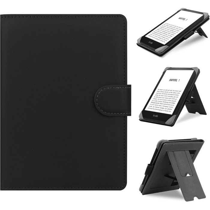 Чохол для eReader: Kobo, Pocketbook, Kindle, Tolino, Sony. Шкіряний, з підставкою, чорний