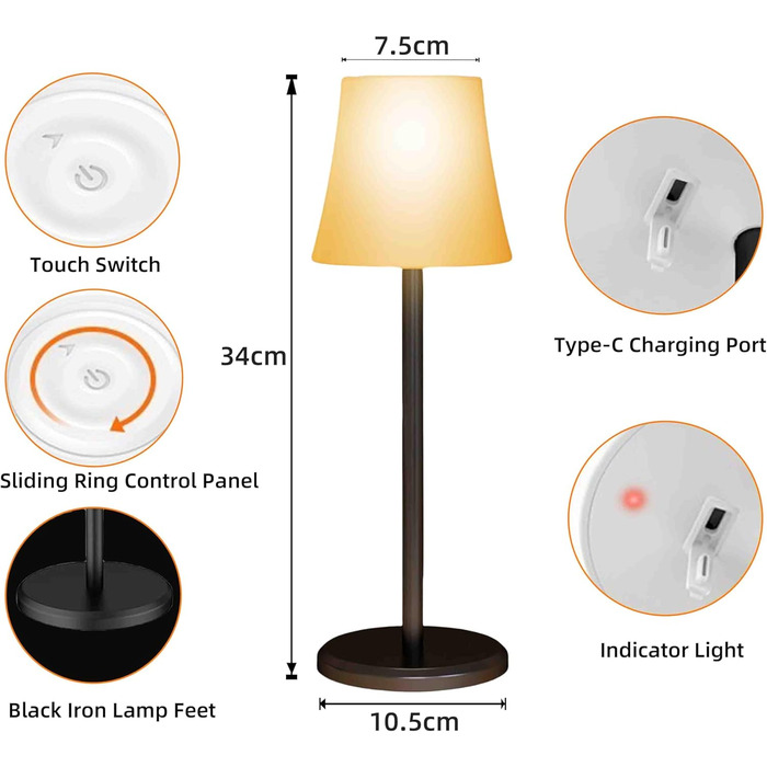 Настільна LED лампа бездротова акумуляторна з димером та RGB підсвіткою, сенсорне управління, водонепроникна IP54 для дому, офісу, ресторану
