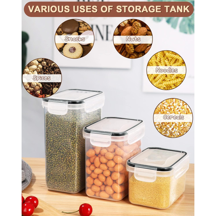 Набір контейнерів для зберігання Heucheey 24 шт. з кришкою, набір для кухні з пластику, з наклейками, пензлем та ложкою, контейнери для зберігання круп, борошна, макаронів, BPA-free