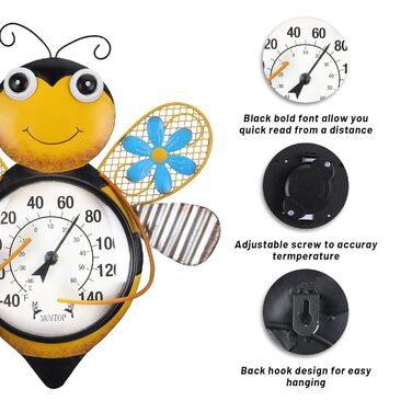 MUMTOP Thermometer for Indoor and Outdoor Use, Bee Design, Large, Wall Mountable, for Patio, Yard, Garden