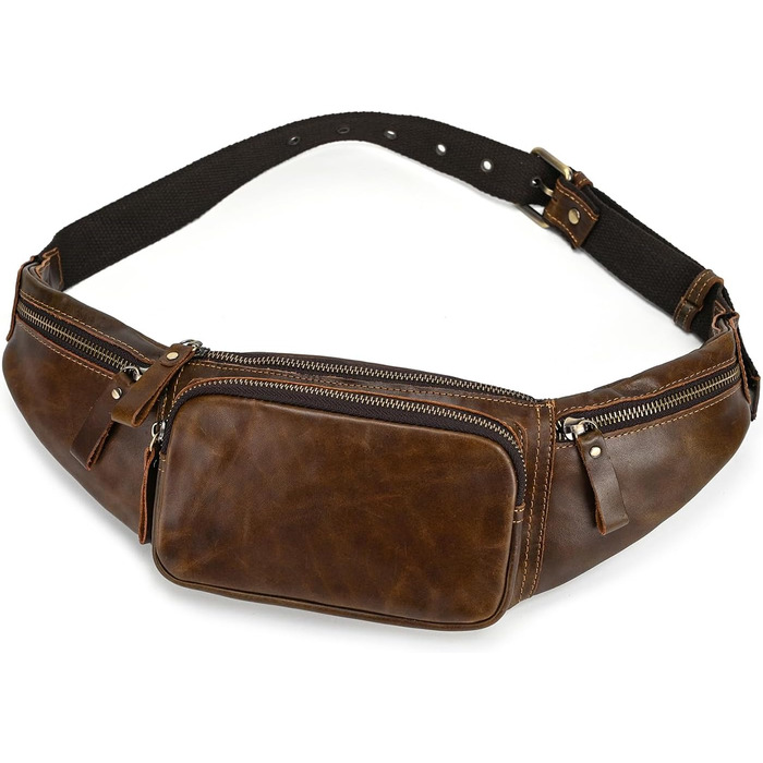 Чоловіча поясна сумка з натуральної шкіри Luufan, колір кавовий
