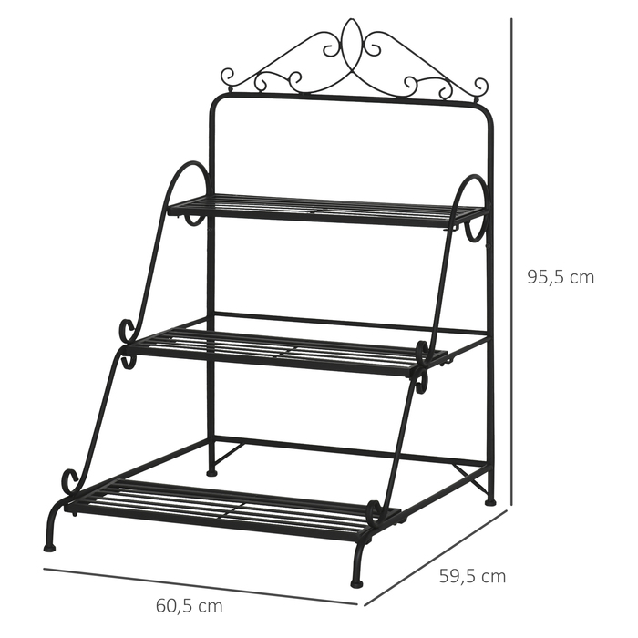 Outsunny 3-Tier Metal Flower Stand with Adjustable Hanging Height for Indoor and Outdoor Use, Decorative & Functional