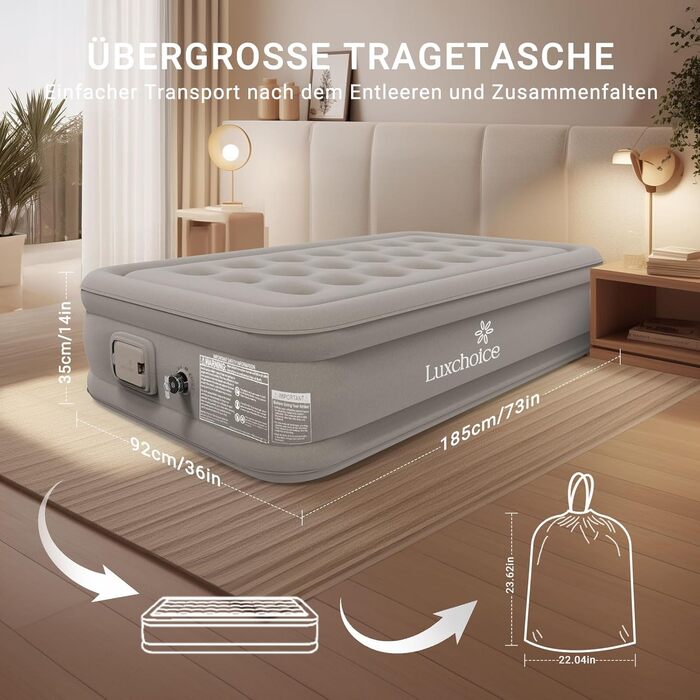 Надувне ліжко 2 персони, надувна матрац, самонадувна з портативним насосом, преміум тканина, антизнос, антишум. Підходить для кемпінгу та дому.