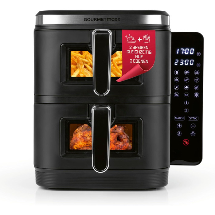 Фритюрниця повітряна GOURMETmaxx XXL з двома камерами, 10 л, з клавішами керування