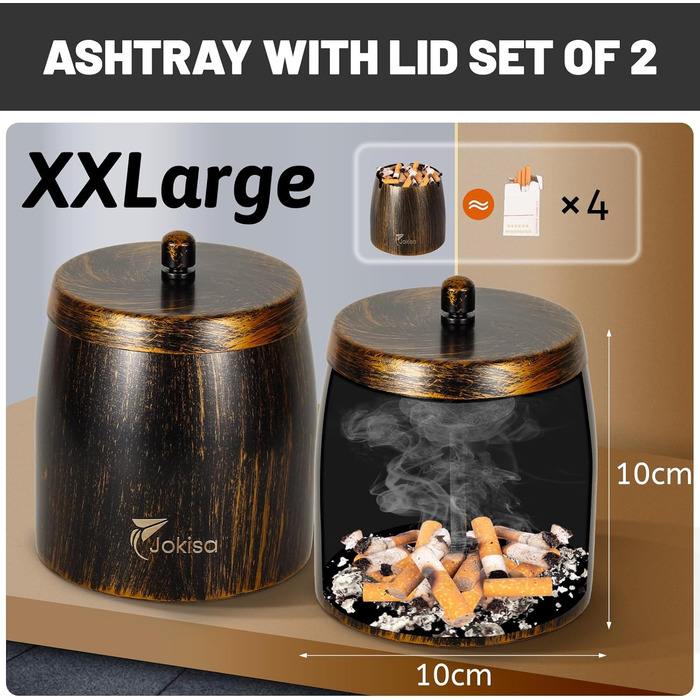 Набір попільничок для вулиці та дому Edestah Retro (2 шт.) - великий, з кришкою, антиковзкий