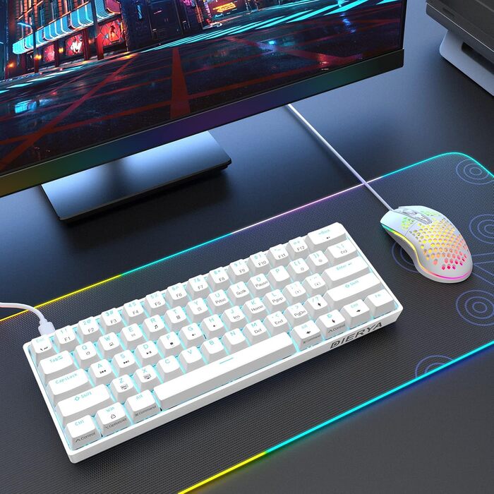 Dierya DK61se - Механічна ігрова клавіатура 60%, Blue Switch, компактний дизайн, USB-C, US Layout, білий колір