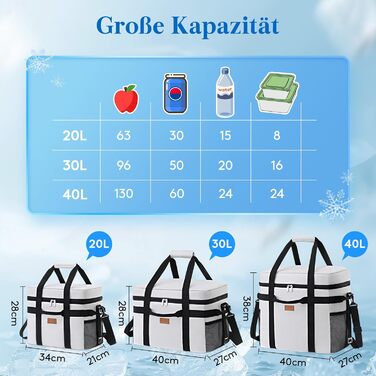 Lifewit Cooler Bag 30L, Foldable Picnic Bag for Food & Drinks, Portable Ice Bag for Men, Women, Insulated Thermal Bag for Work, Picnics, Camping, Silk Grey