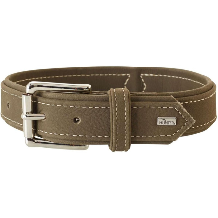 Нашийник для собак Hunter, шкіра нубук, міцний, м'який, розмір S-M, оливковий, 65 см