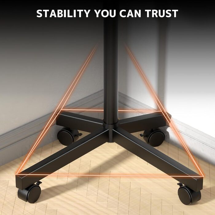 Підставка для телевізора на колесах для 23-60 дюймів - регульована по висоті, мобільна, з полицею для медіа, для офісу, вітальні, геймінгу, витримує до 40 кг, VESA до 400x400 мм, чорна