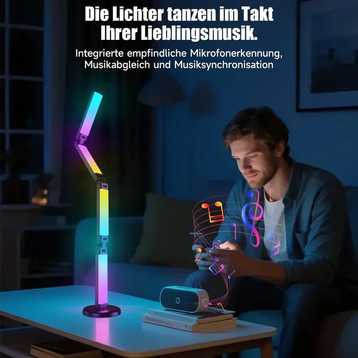 LED лампа настільна Electight RGB з димеруванням, 82 см, 800 люмен, складний дизайн, пульт та додаток, 16 млн кольорів, 99 режимів, синхронізація з музикою та таймер, для читання, офісу та ігор