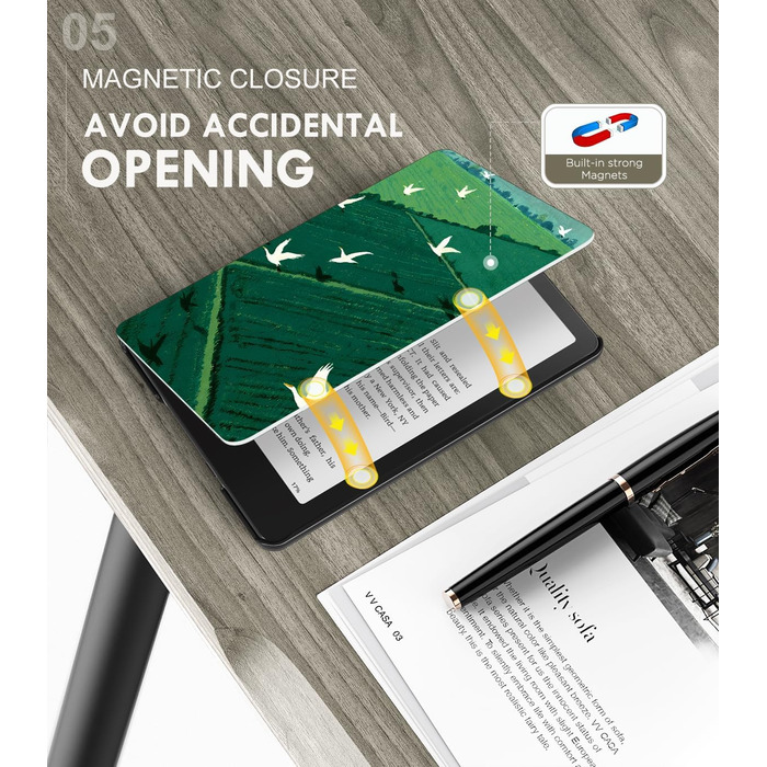 Чохол MoKo для Kindle Paperwhite 12th Gen (2024) та Kindle Colorsoft Signature Edition (2024), PU шкіра, авто-сон/пробудження, сірий ліс (зелена трава та птах)