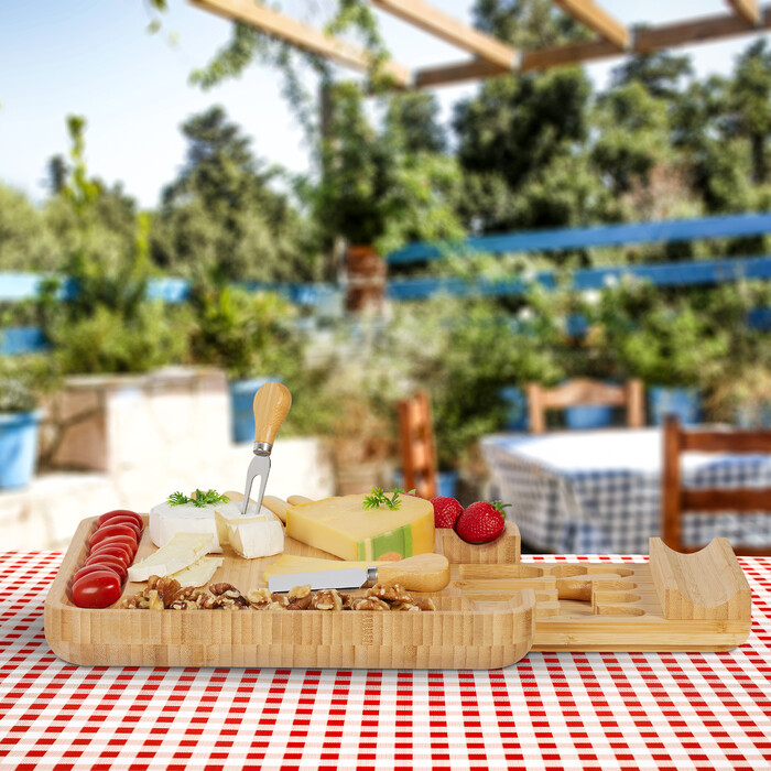 Бамбукова сирна дошка Relaxdays з 4 шт. Набір столових приборів