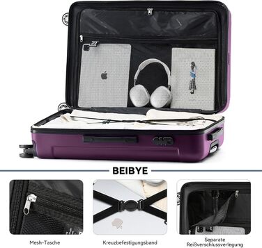 Чохол-валіза Beibye з кодовим замком, 4 колеса (чорний, фіолетовий, 66 см)