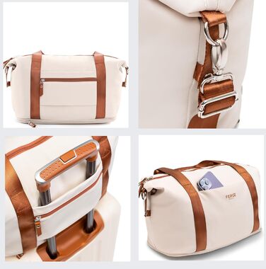 Набір валіз FERGÉ Milano 5-в-1: 3 розміри + сумочка для косметики + сумка для подорожей. Легкі валізи на 4 колесах, бежево-коричневий колір