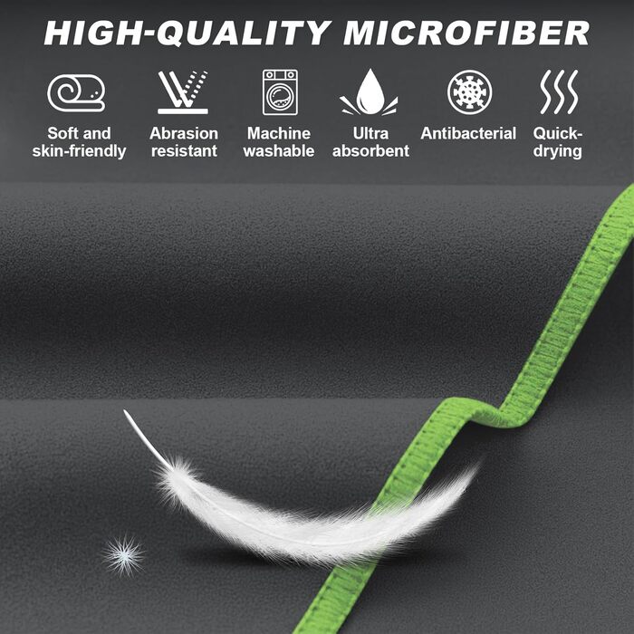 Набір рушників з мікрофібри: великий (180x80 см), спортивний (100x50 см), пляжний (80x40 см). Колір: темно-сірий та зелений