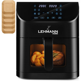 Фритюрниця повітряна LEHMANN з 2 камерами, 2400 Вт, AirFryer XXL, 12 програм, до 200°C, WiFi, 8л, чорний колір, з оглядовим вікном