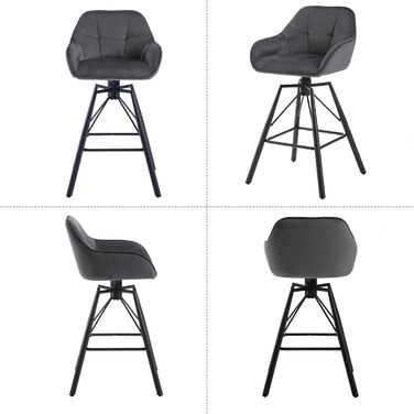 WOLTU 2-Piece Bar Stool Set - Swivel Barstools with Backrest & Footrest - Velvet Upholstered Metal Bar Chairs - Dark Grey