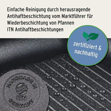 Гриль-сковорода індукційна 28x28 см, ручний огляд якості (Німеччина) | Для всіх типів плит | Знімний руків'я | Рівномірний нагрів | Легке очищення