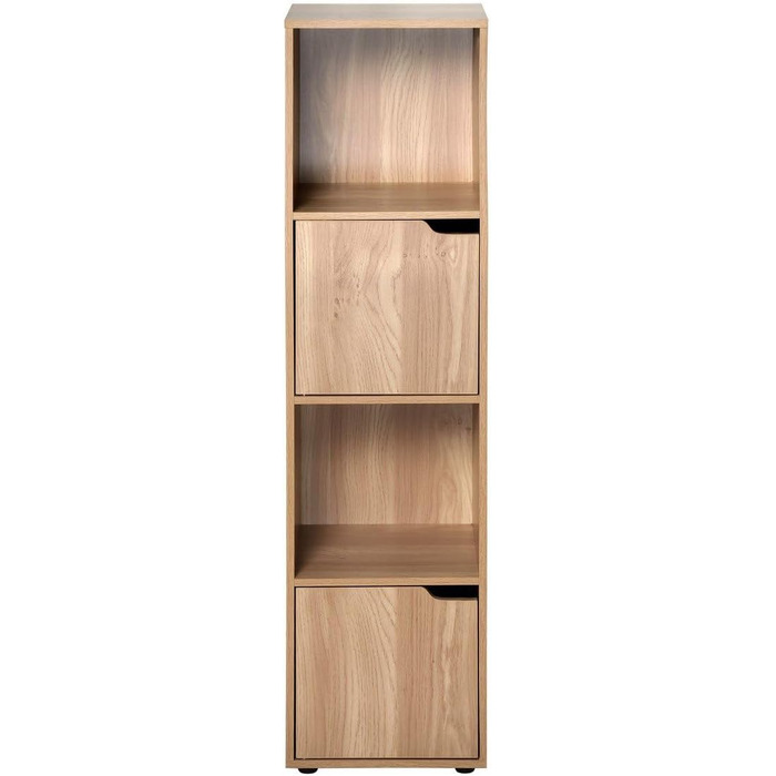 Calicosy - Regal with 4 compartments in wood-look finish - 2 sliding doors - Modular storage furniture - Solid and functional - Bedroom, living room, office - Contemporary design - B30.7 x D29 x H120cm